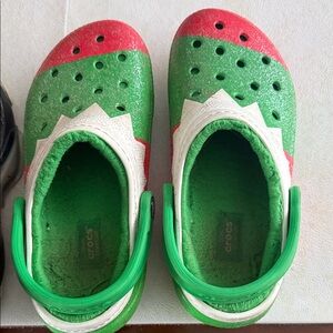 CROCS Kids Green and Red Slippers